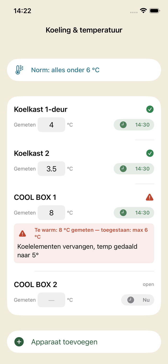 Temperatuurcontrole in de Certo-app